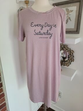 Life Is Good Every Day is Saturday Striped Sleep Shirt XL